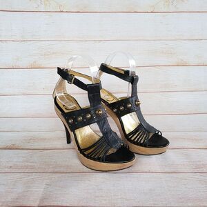 Just Cavalli Leather Embellished Strappy Platform Heels